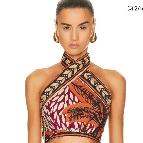 NWT $595 Johanna Ortiz Yoruba Crop Top in Russet Terracotta, Black, & Ecru Sz 10 - Picture 2 of 13